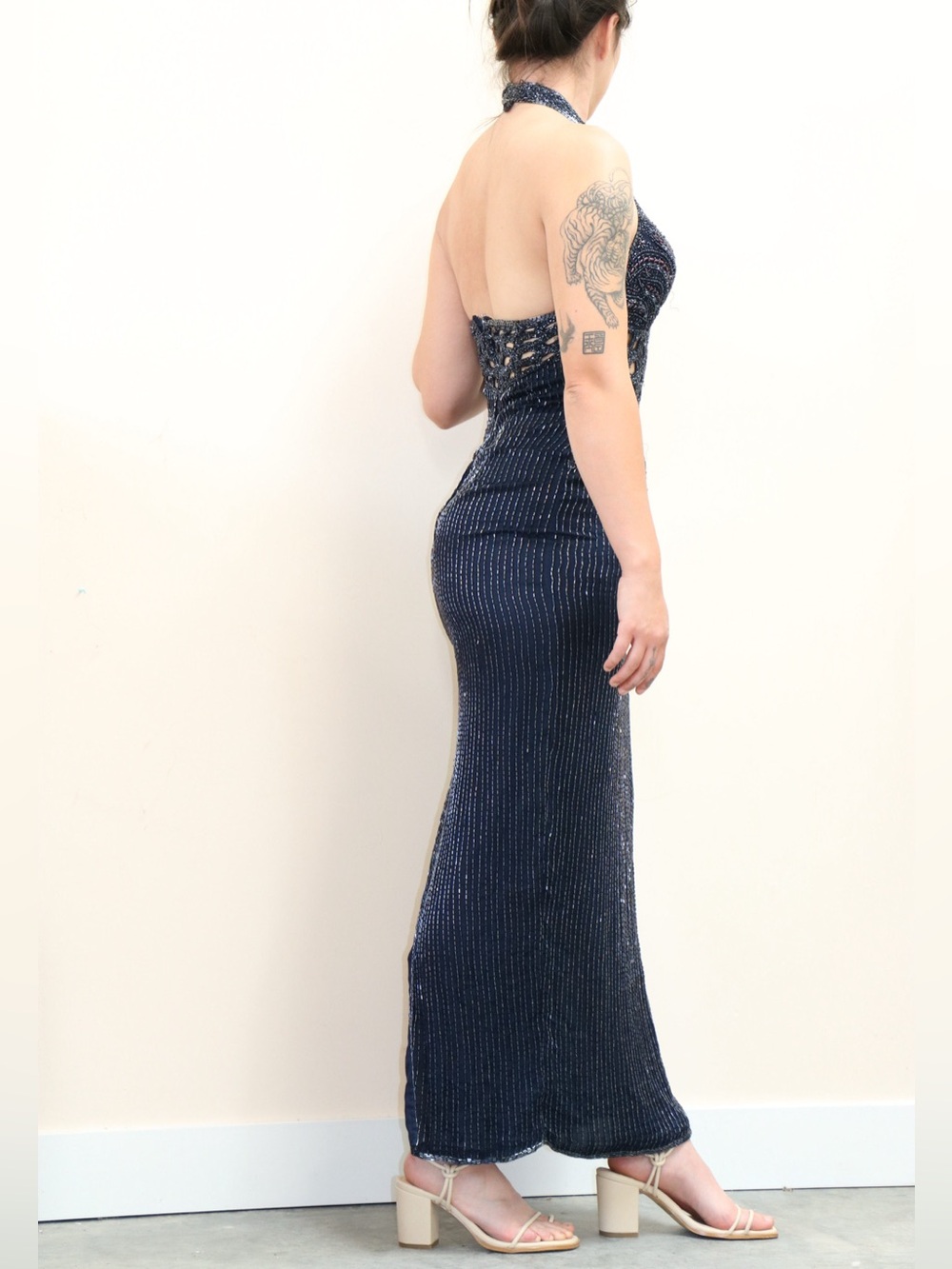 Elegant Beaded Silk Maxi Dress